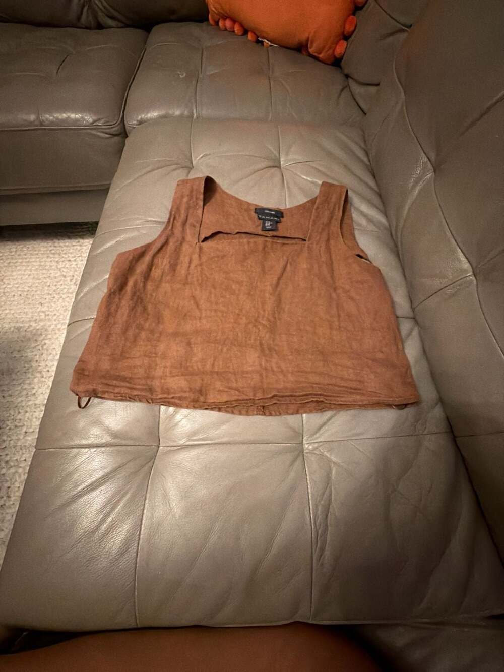 Tahari Linen Tank Top Size XS Brown Square Neck